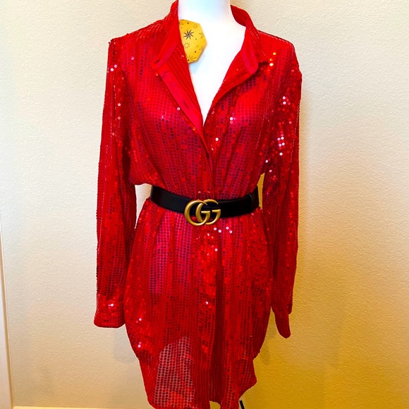 Dkny Dresses & Skirts - Red DKNY sequin dress/blouse (belt is NOT included)